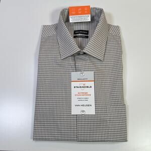 Van Heusen Men's Stain Shield Regular Fit Dress Shirt Sand Medium 15-15.5 32-33
